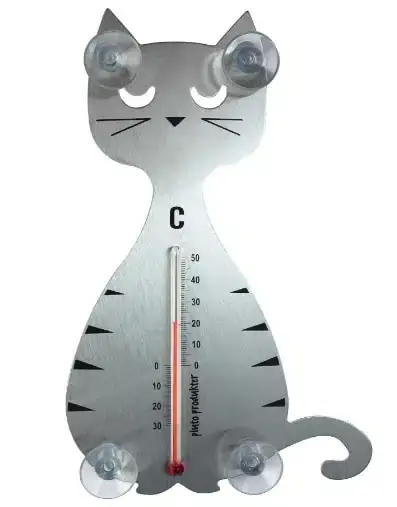 Erbjudande | Termometer sittande kattmotiv silvrig