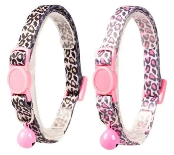 Enkel beställning - Katthalsband leopard med rosa spänne (Brun leopard / rosa spänne)