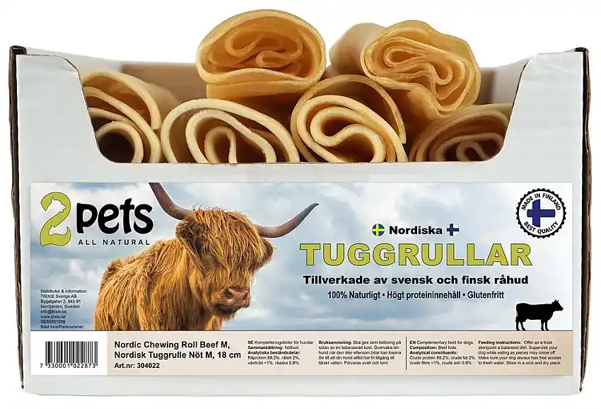 2pets Nordisk Tuggrulle Nöt 18cm | Hög kvalitet