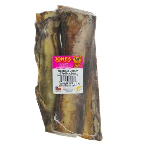 Nyligen lanserat - Jones Natural Chews Medium Beef Rib Bone 3 Pack Dog Bone