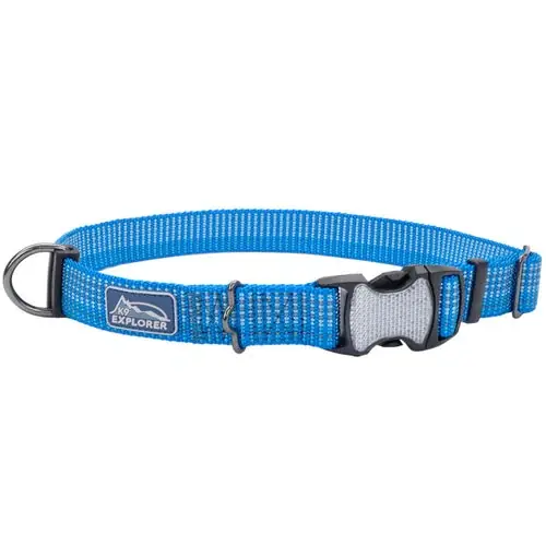 Professionell kvalitet - K9 Explorer® Brights Reflective Adjustable Dog Collar, Blue Medium