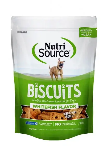 NutriSource Grain Free Whitefish Biscuits Dog Treats - Extra rabatt