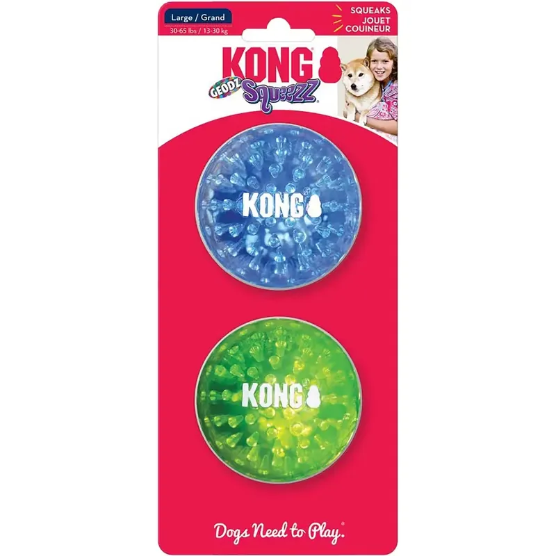 KONG HUND Squeezz Geodz Ball L Ø7,5cm- 2-pack, Blandade färger | Extra rabatt