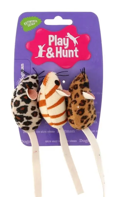 Superpris - Kattleksak Safarimöss med kattmynta- 3 pack 5cm