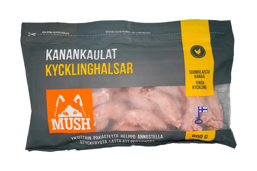 Rabatt | MUSH Kycklinghalsar - Fryst kompletteringsfoder 800 gr SKICKAS EJ!