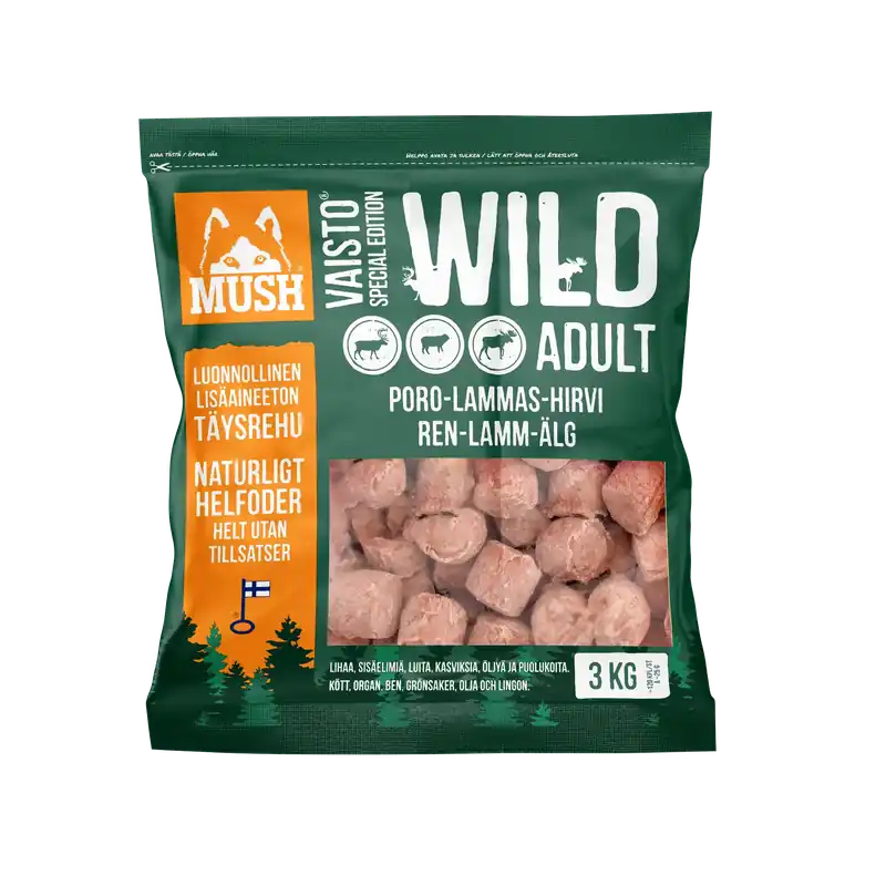 MUSH Vaisto® Wild Fryst helfoder (ren-lamm-älg) SKICKAS EJ! - Hög kvalitet