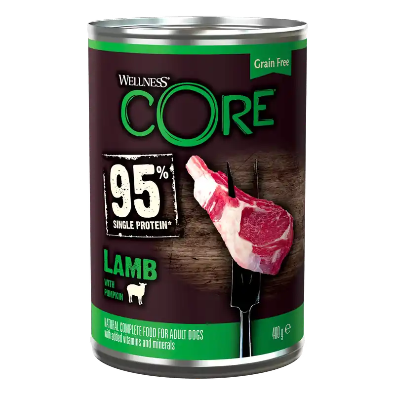 Favorit hos kunderna - Wellness CORE 95% Single Protein, Lamb with Pumpkin 400 gram