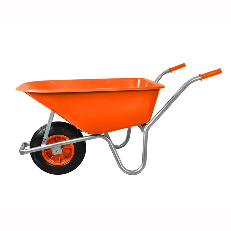 Premiumkvalitet - Skottkärra plast 100L orange luftgummihjul